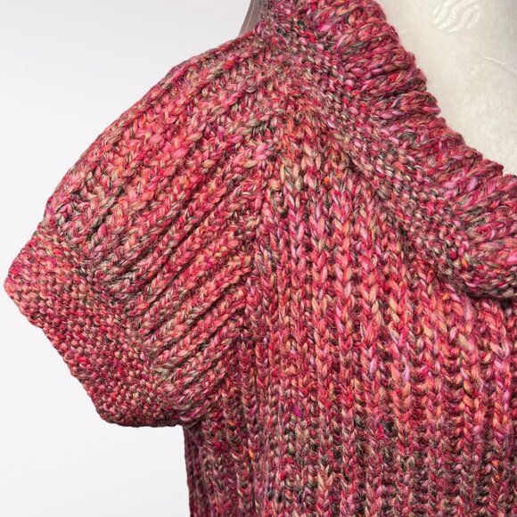 Cropped Chunky Knit Cardigan NWT Rowan Purelife Marled Red Short Sleeve S M - Picture 8 of 9